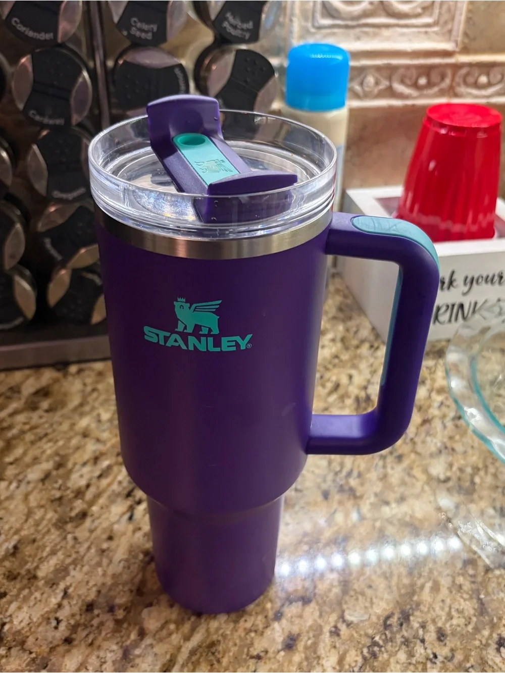 Stanley Deep Purple 40 oz Travel Mug with Handle and Clear Lid - Picture 2 of 6